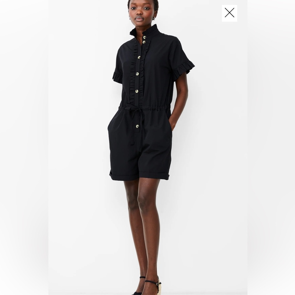 Black Ruffle Button-Up Romper